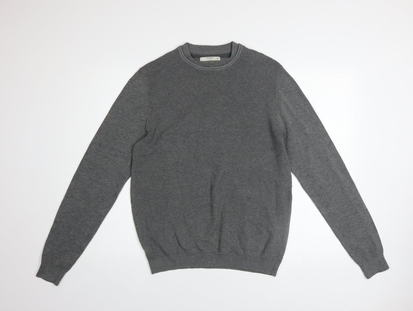 Mango Man Grey Cotton Crew Neck Jumper Mens M Regular Fit Casual