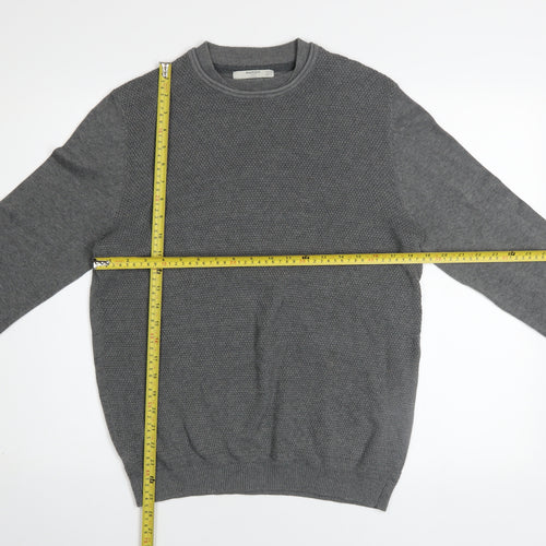 Mango Man Grey Cotton Crew Neck Jumper Mens M Regular Fit Casual