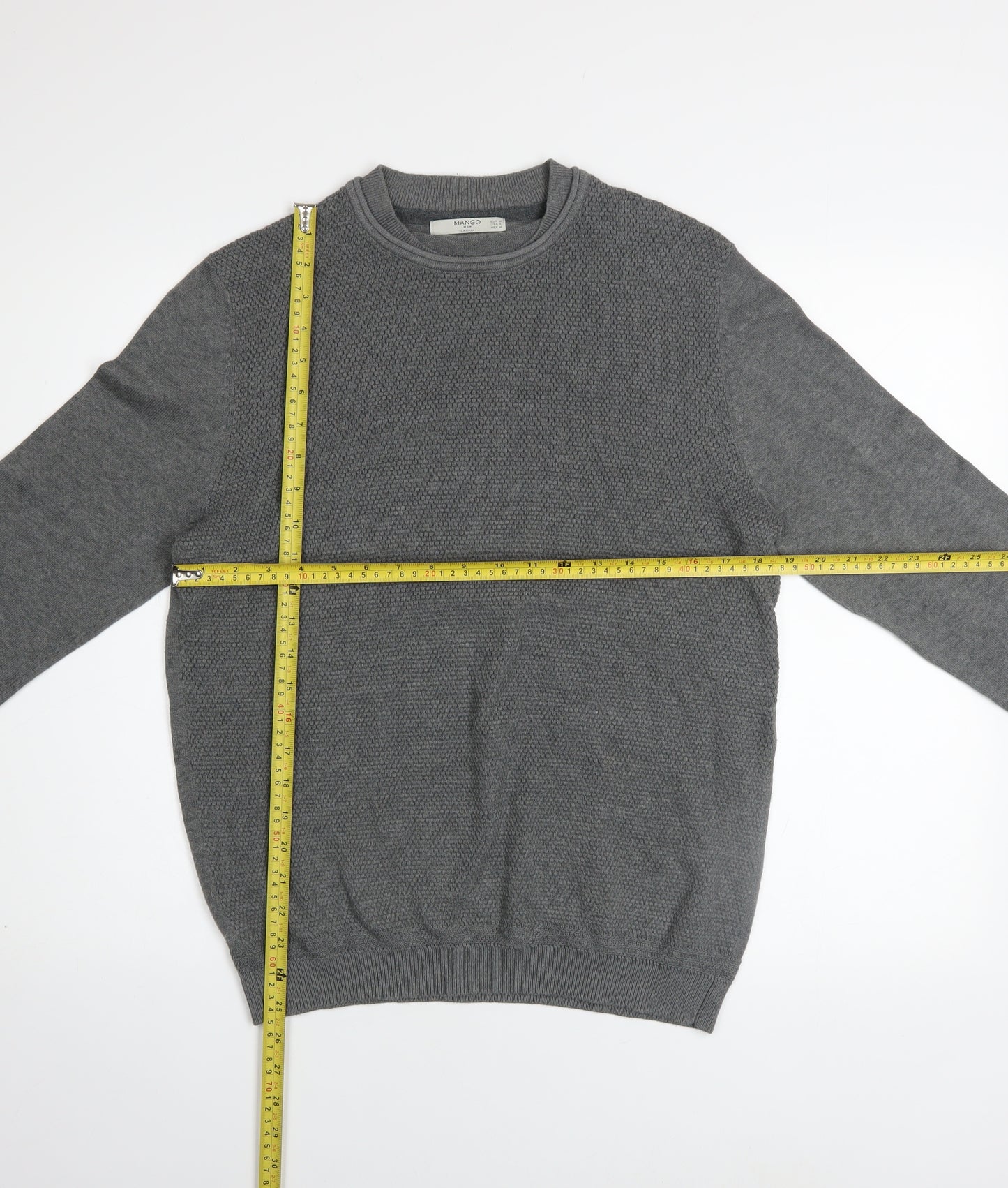 Mango Man Grey Cotton Crew Neck Jumper Mens M Regular Fit Casual