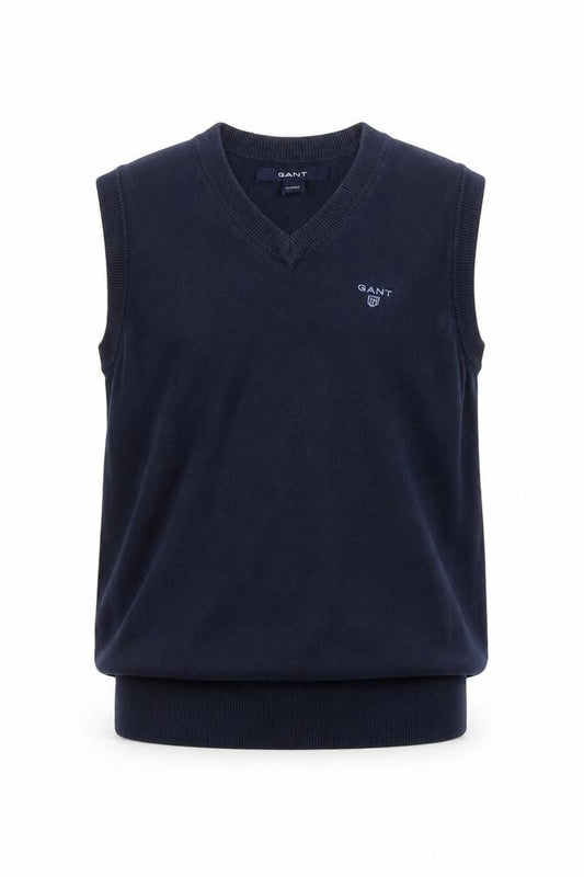 GANT Boys Navy Blue V-Neck Sleeveless Cotton Vest 7-8 Years Classic Knit