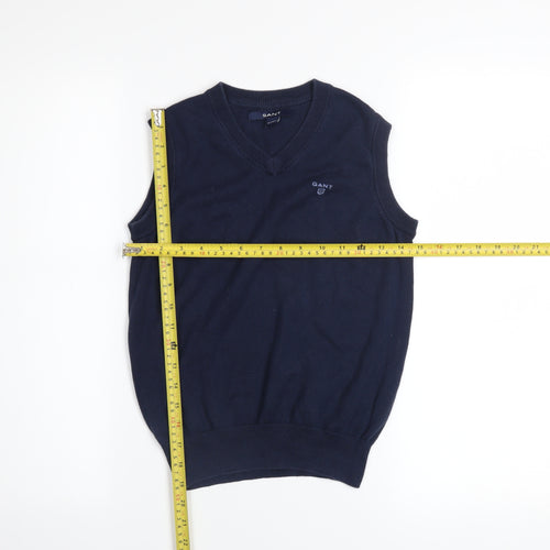 GANT Boys Navy Blue V-Neck Sleeveless Cotton Vest 7-8 Years Classic Knit