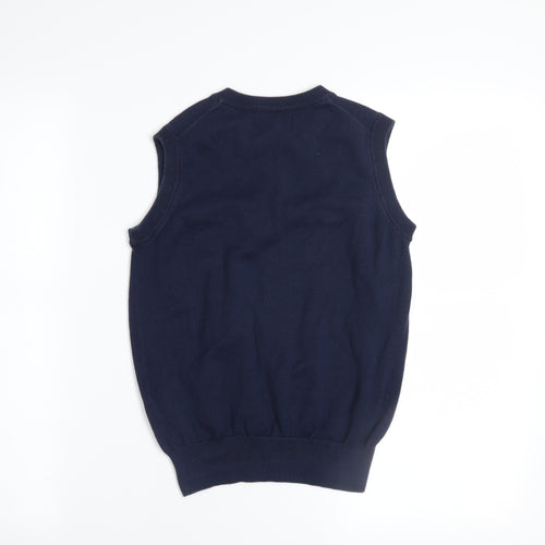 GANT Boys Navy Blue V-Neck Sleeveless Cotton Vest 7-8 Years Classic Knit