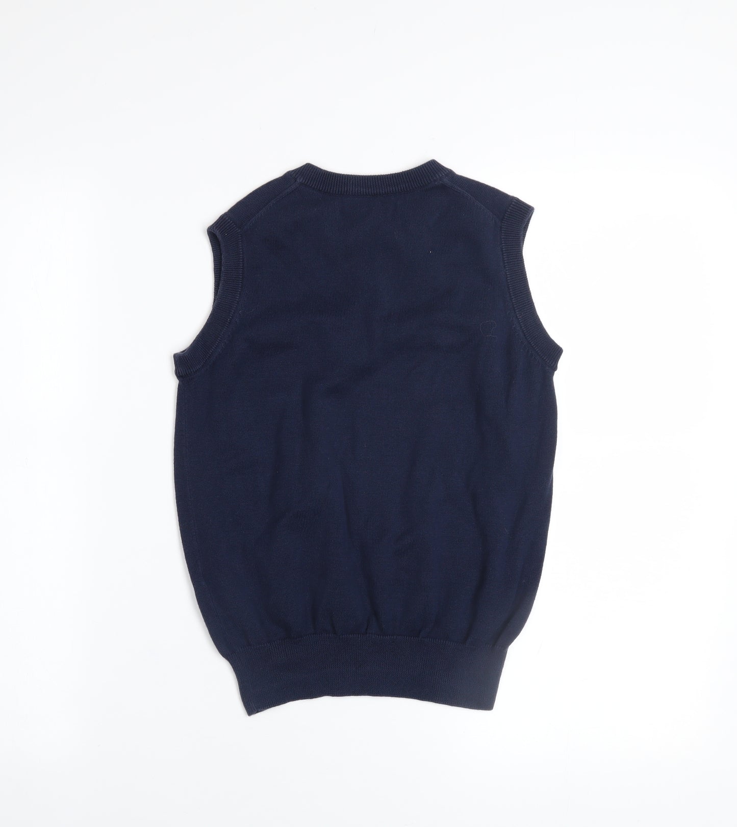 GANT Boys Navy Blue V-Neck Sleeveless Cotton Vest 7-8 Years Classic Knit
