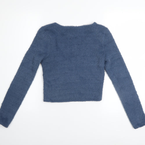 Topshop Women’s Blue V-Neck Long Sleeve Fuzzy Pullover Jumper Size 12