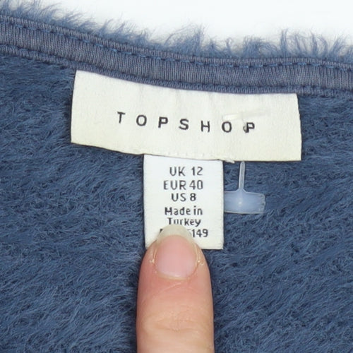 Topshop Women’s Blue V-Neck Long Sleeve Fuzzy Pullover Jumper Size 12