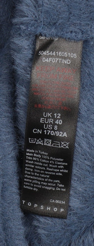 Topshop Women’s Blue V-Neck Long Sleeve Fuzzy Pullover Jumper Size 12