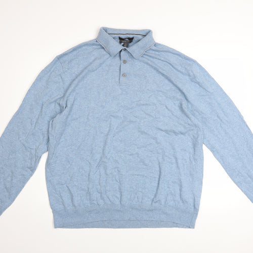 Marks and Spencer Men's Blue Cotton Rich Long Sleeve Polo 2XL