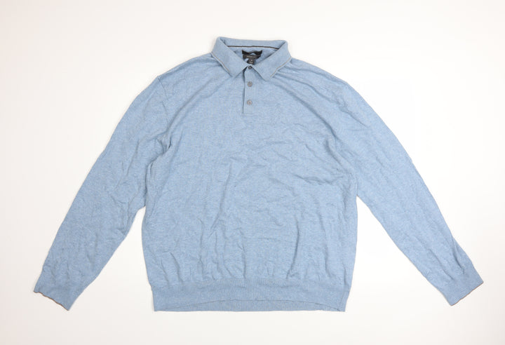 Marks and Spencer Men's Blue Cotton Rich Long Sleeve Polo 2XL