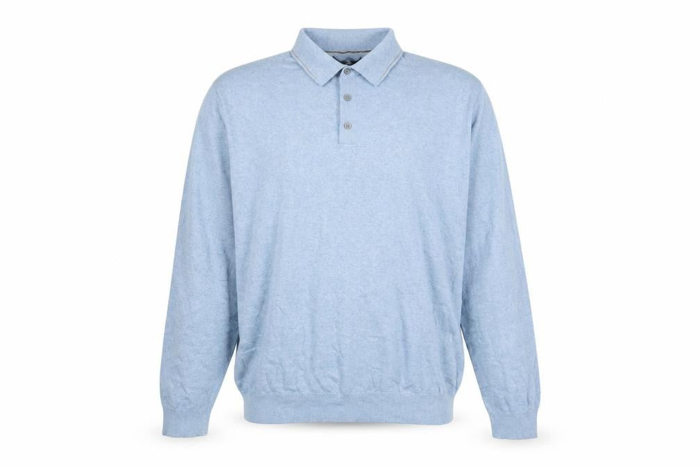 Marks and Spencer Men's Blue Cotton Rich Long Sleeve Polo 2XL