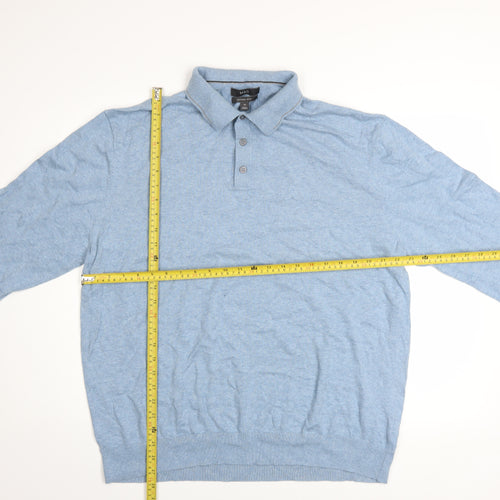 Marks and Spencer Men's Blue Cotton Rich Long Sleeve Polo 2XL