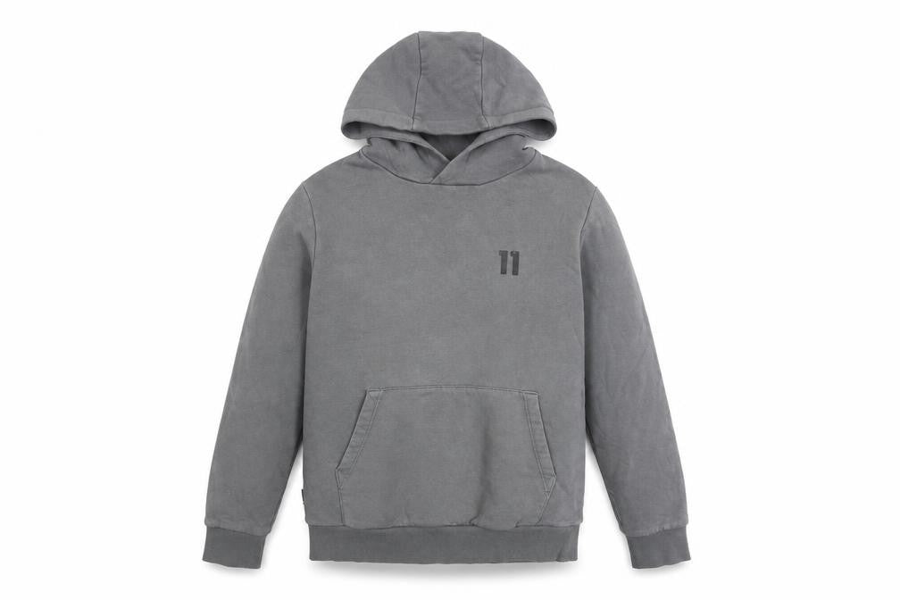 Front view of 11 Degrees boys’ grey pullover hoodie 10-12 years cotton blend casual