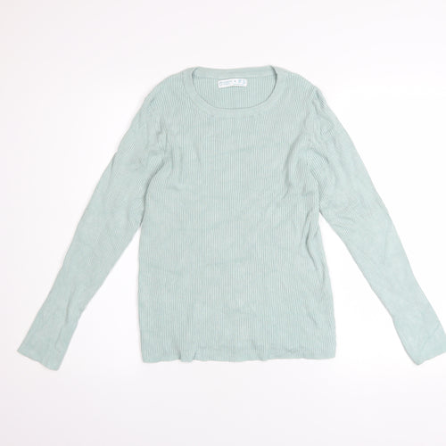 Primark Womens Green Ribbed Knit Crew Neck Jumper Size L