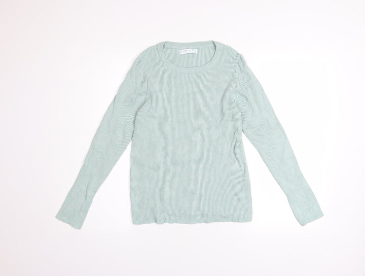 Primark Womens Green Ribbed Knit Crew Neck Jumper Size L