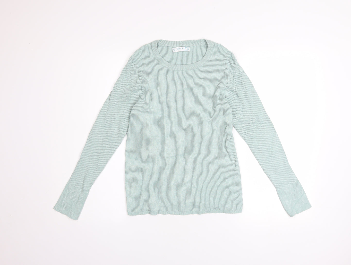 Primark Womens Green Ribbed Knit Crew Neck Jumper Size L