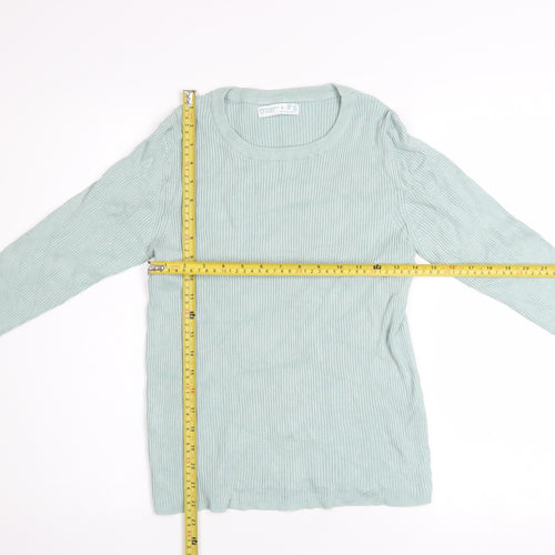 Primark Womens Green Ribbed Knit Crew Neck Jumper Size L
