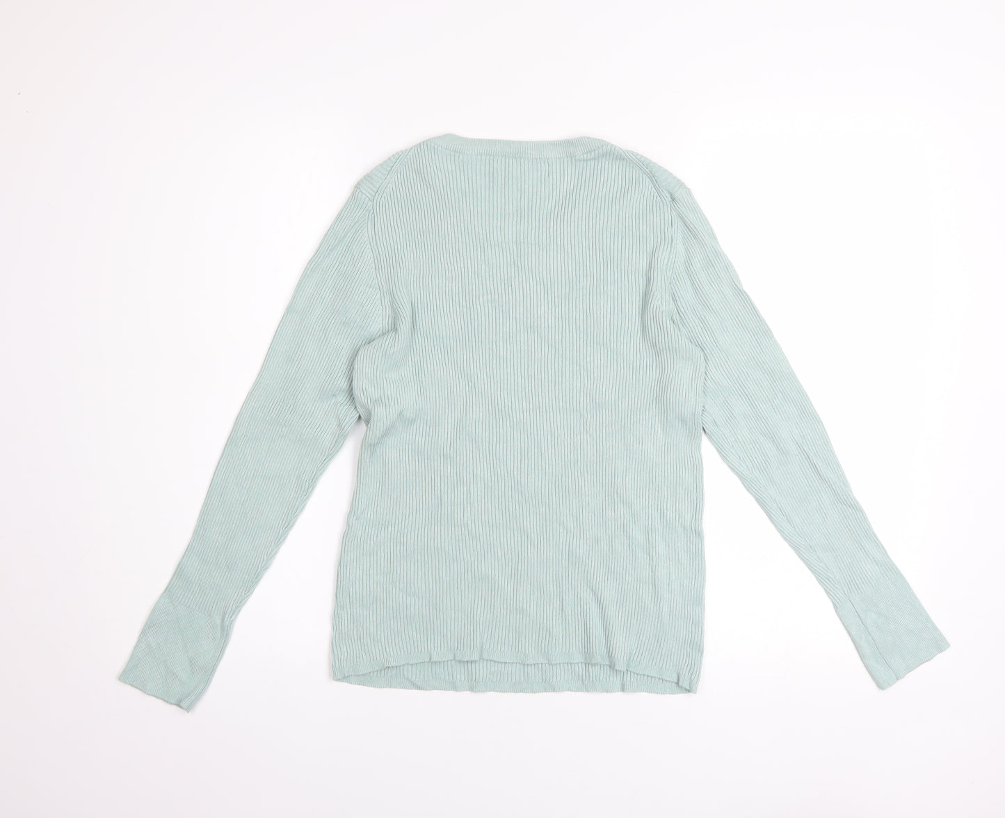 Primark Womens Green Ribbed Knit Crew Neck Jumper Size L