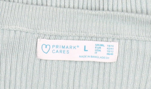 Primark Womens Green Ribbed Knit Crew Neck Jumper Size L
