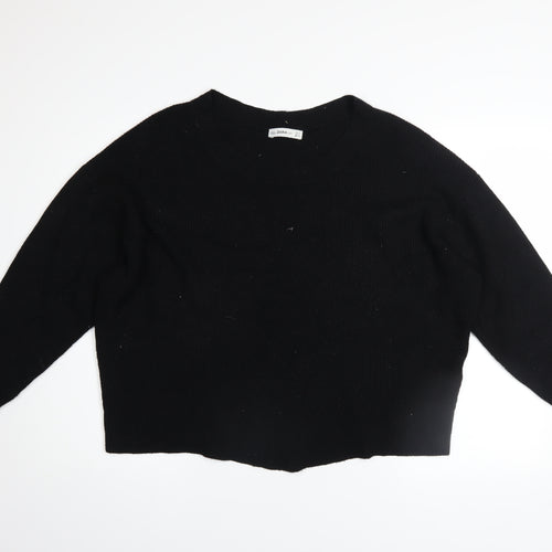 Zara Women Black Crew Neck Knit Pullover Jumper Size 12