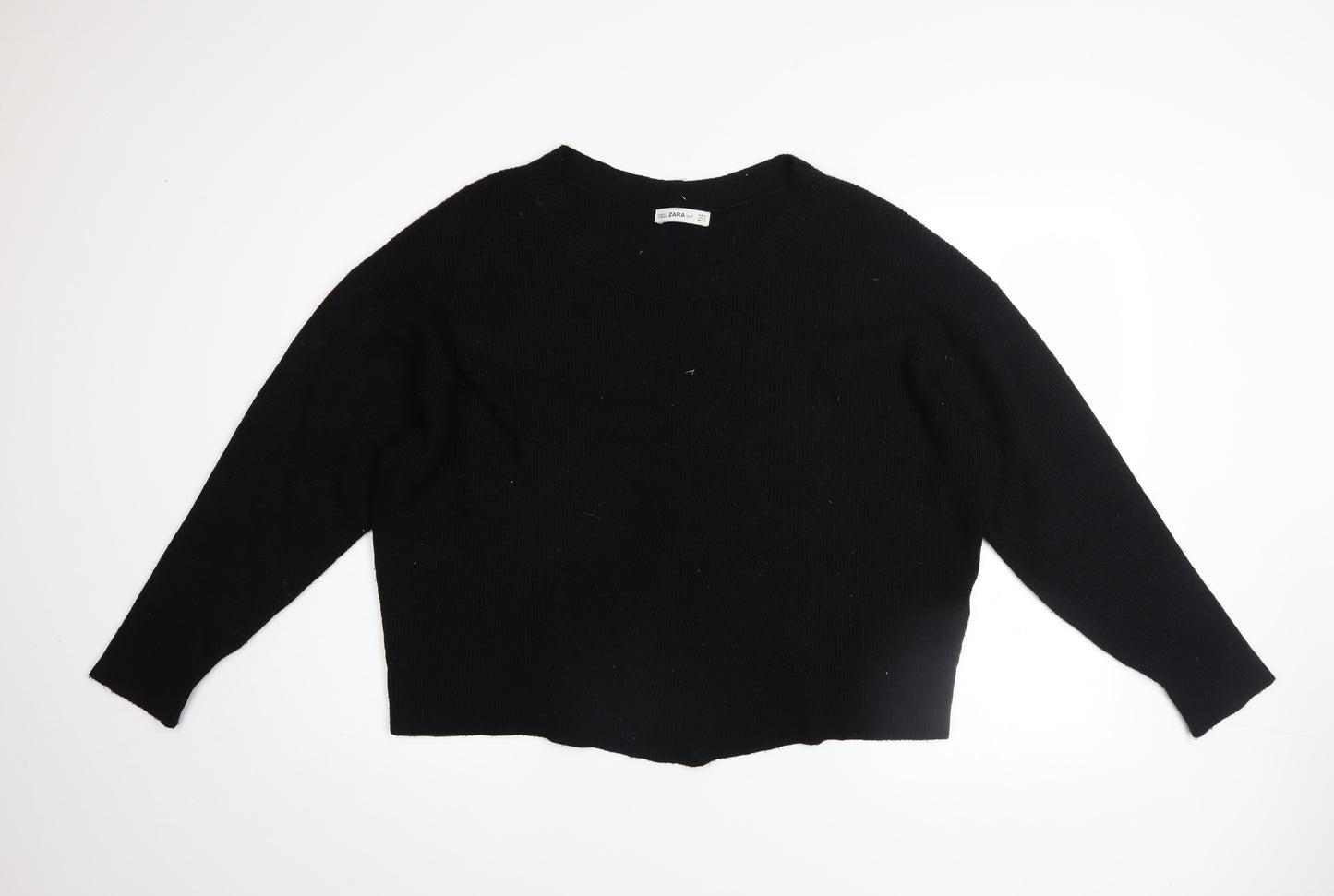 Zara Women Black Crew Neck Knit Pullover Jumper Size 12