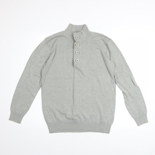 White Label Men’s Grey Henley Jumper Size S High Neck Cotton Acrylic