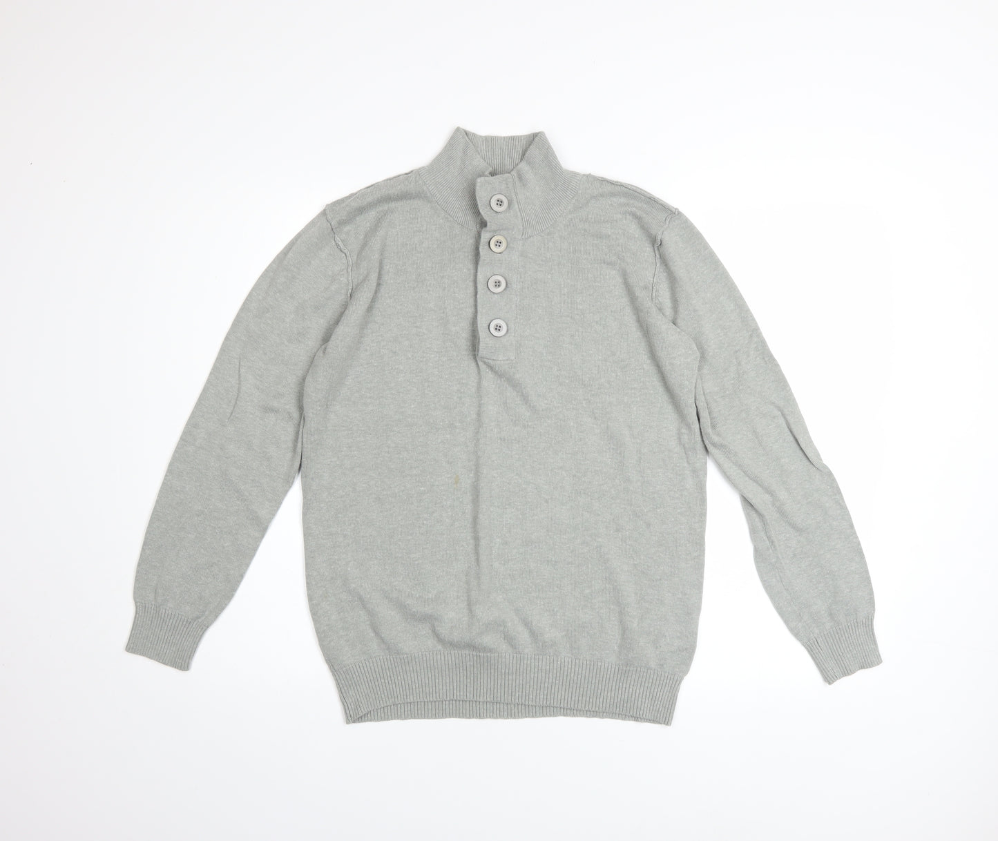 White Label Men’s Grey Henley Jumper Size S High Neck Cotton Acrylic