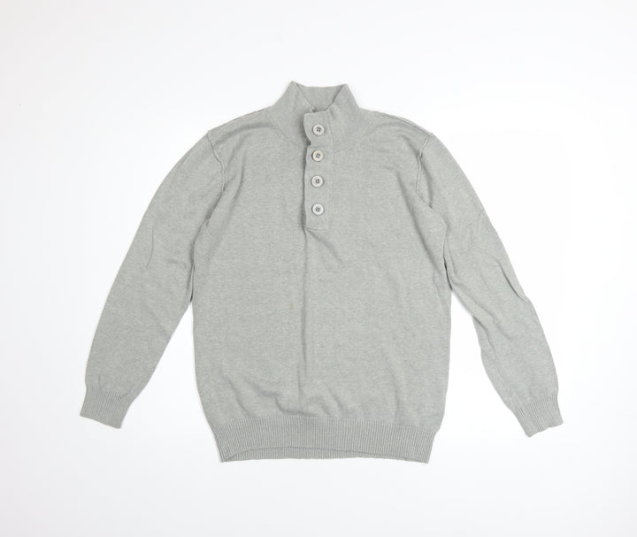 White Label Men’s Grey Henley Jumper Size S High Neck Cotton Acrylic