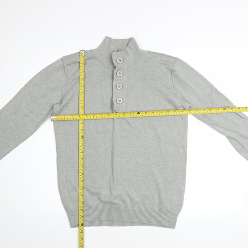 White Label Men’s Grey Henley Jumper Size S High Neck Cotton Acrylic