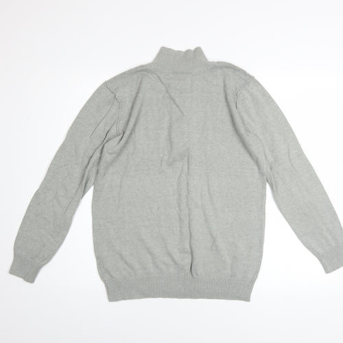 White Label Men’s Grey Henley Jumper Size S High Neck Cotton Acrylic