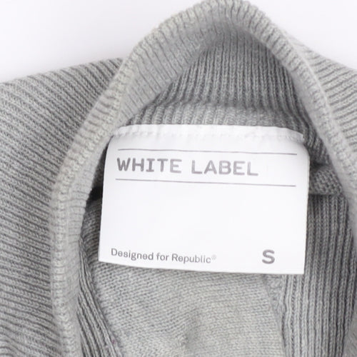White Label Men’s Grey Henley Jumper Size S High Neck Cotton Acrylic
