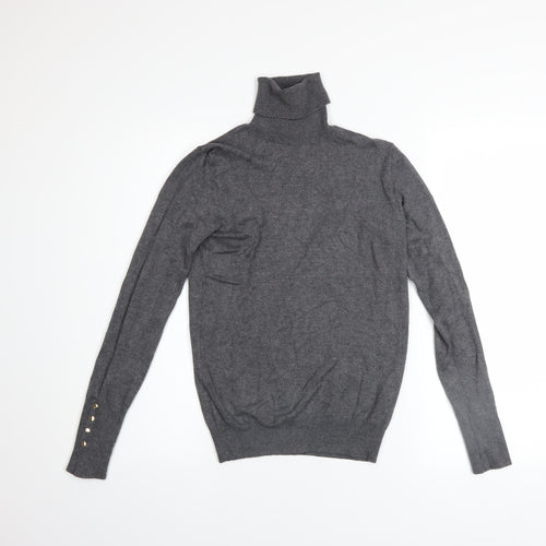 ZARA Women Grey Roll Neck Slim Fit Knit Jumper Size 8