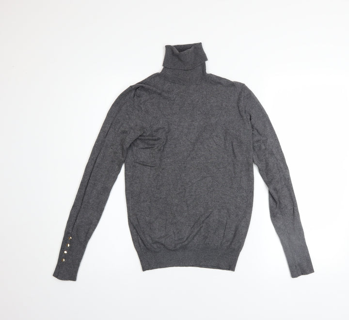 ZARA Women Grey Roll Neck Slim Fit Knit Jumper Size 8