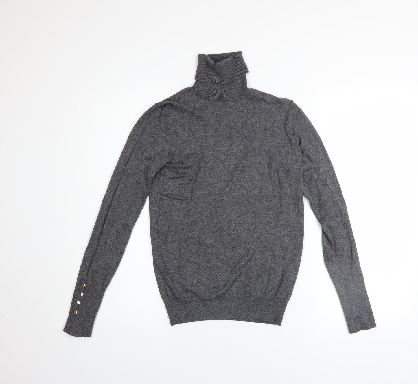 ZARA Women Grey Roll Neck Slim Fit Knit Jumper Size 8