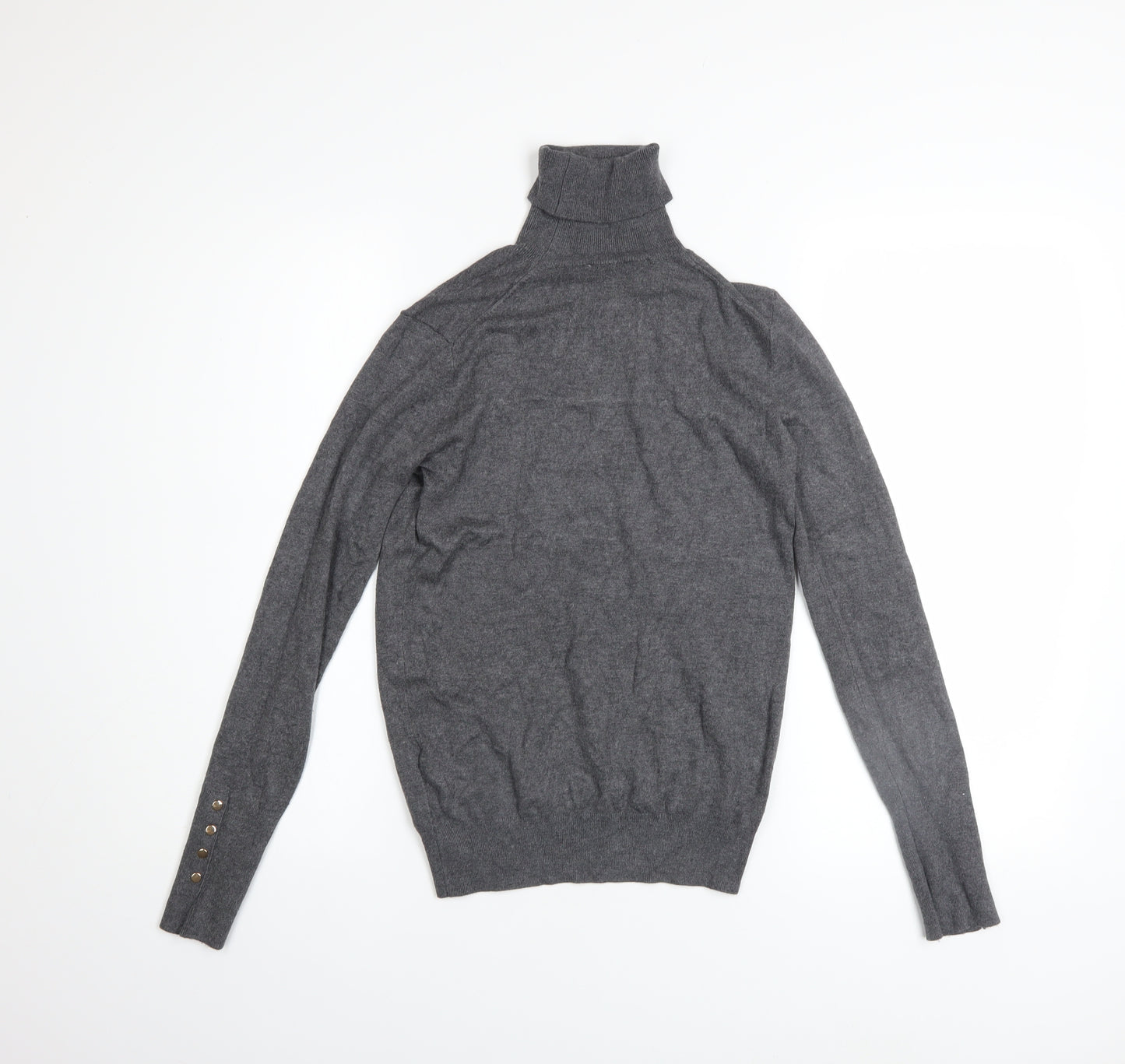 ZARA Women Grey Roll Neck Slim Fit Knit Jumper Size 8