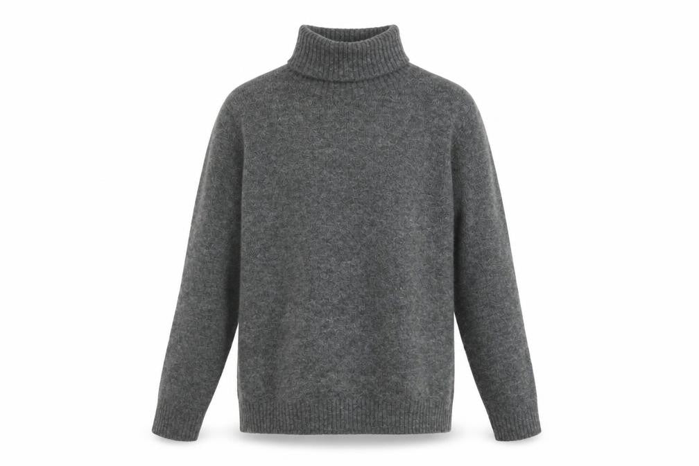 Front view of TOG24 women’s grey roll neck acrylic knit jumper, size UK 12