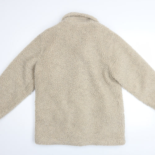 Damart Women Beige Teddy Fleece Coat Size 10/12 Button Up Lined