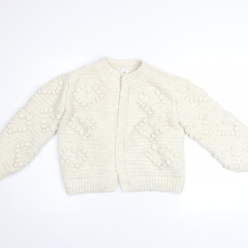 River Island Women Ivory Knit Cardigan S Balloon Sleeves Textured Bobble Jumper