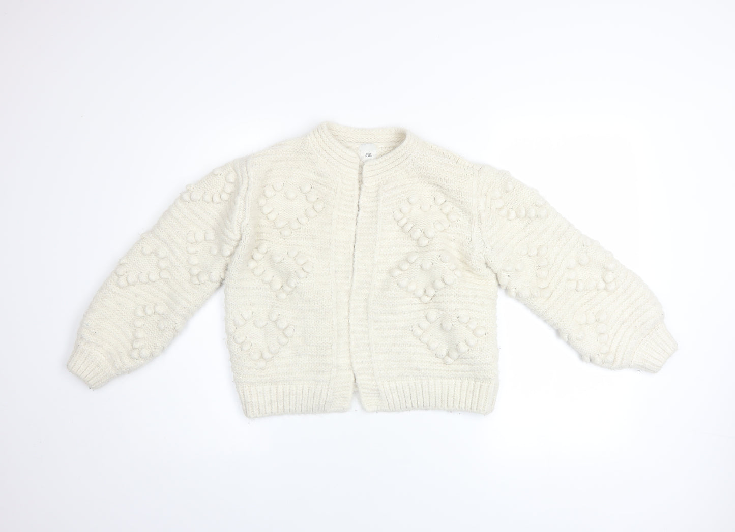 River Island Women Ivory Knit Cardigan S Balloon Sleeves Textured Bobble Jumper