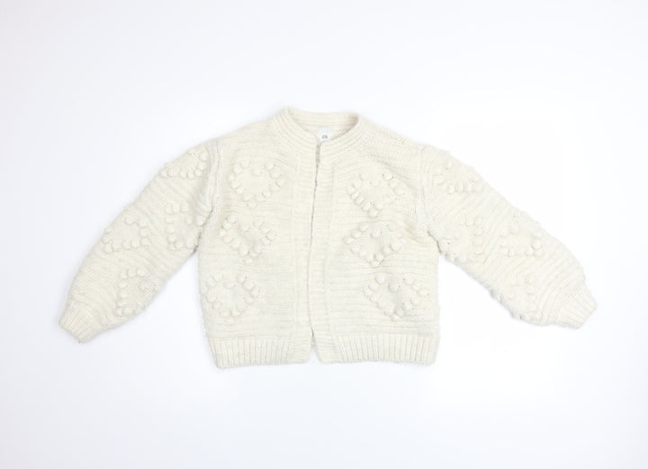 River Island Women Ivory Knit Cardigan S Balloon Sleeves Textured Bobble Jumper