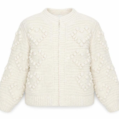 River Island Women Ivory Knit Cardigan S Balloon Sleeves Textured Bobble Jumper