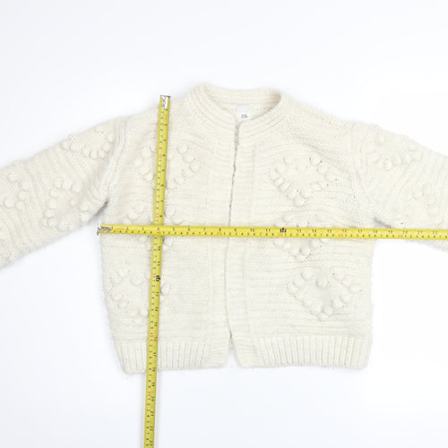 River Island Women Ivory Knit Cardigan S Balloon Sleeves Textured Bobble Jumper