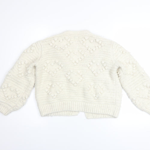 River Island Women Ivory Knit Cardigan S Balloon Sleeves Textured Bobble Jumper
