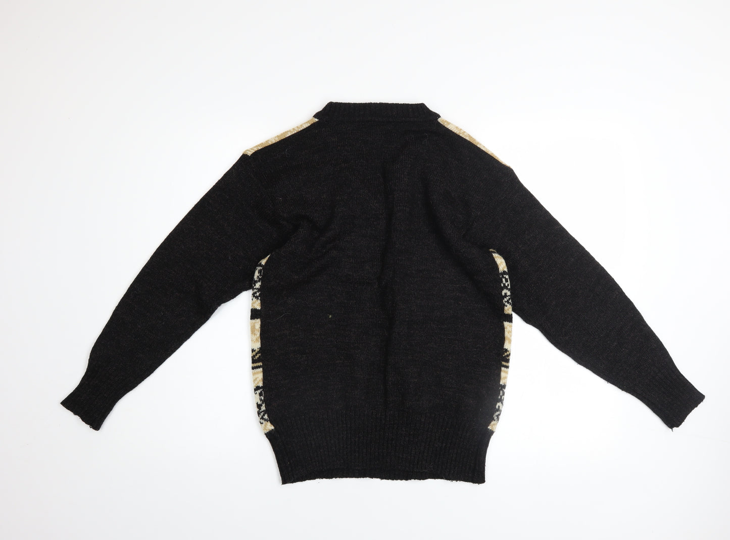 Foster Mens Beige Fair Isle Wool Blend V-Neck Jumper Size L