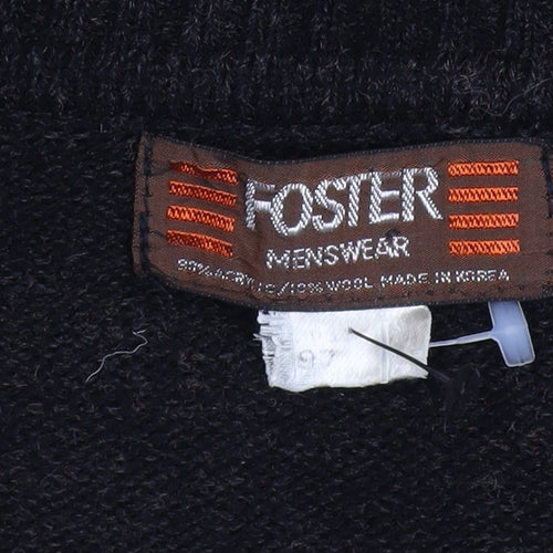 Foster Mens Beige Fair Isle Wool Blend V-Neck Jumper Size L