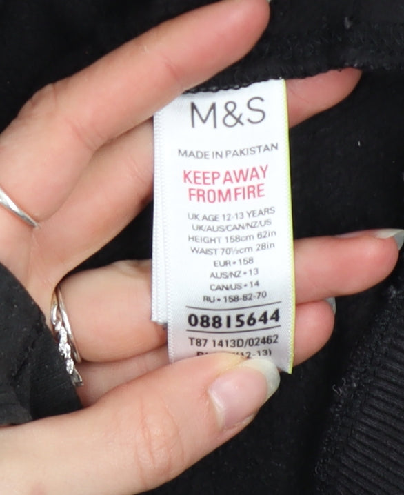 Marks and Spencer Boys Black Graphic Pullover Hoodie 13 Years