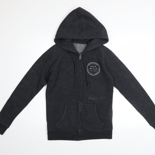Jack Wills Women's Black Full Zip Hoodie UK 8 Polyester Cotton Blend