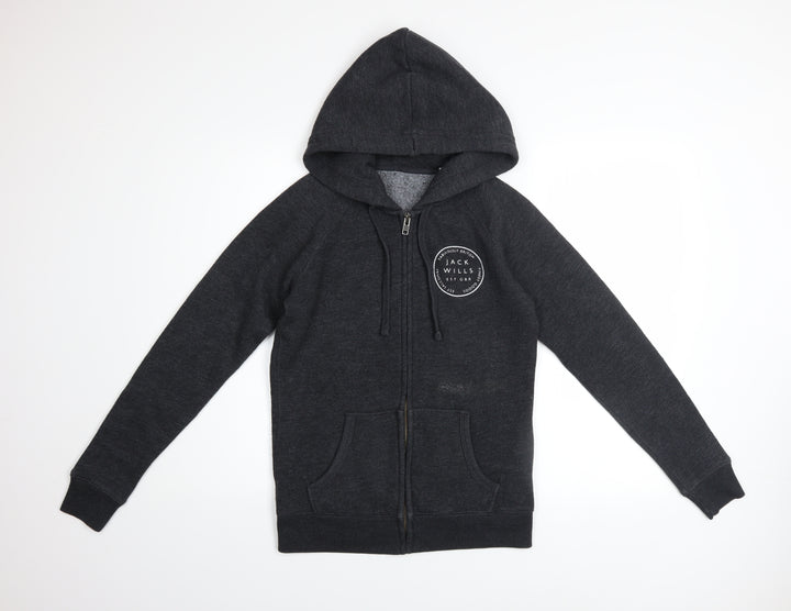Jack Wills Women's Black Full Zip Hoodie UK 8 Polyester Cotton Blend