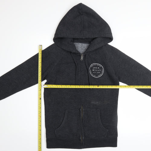 Jack Wills Women's Black Full Zip Hoodie UK 8 Polyester Cotton Blend