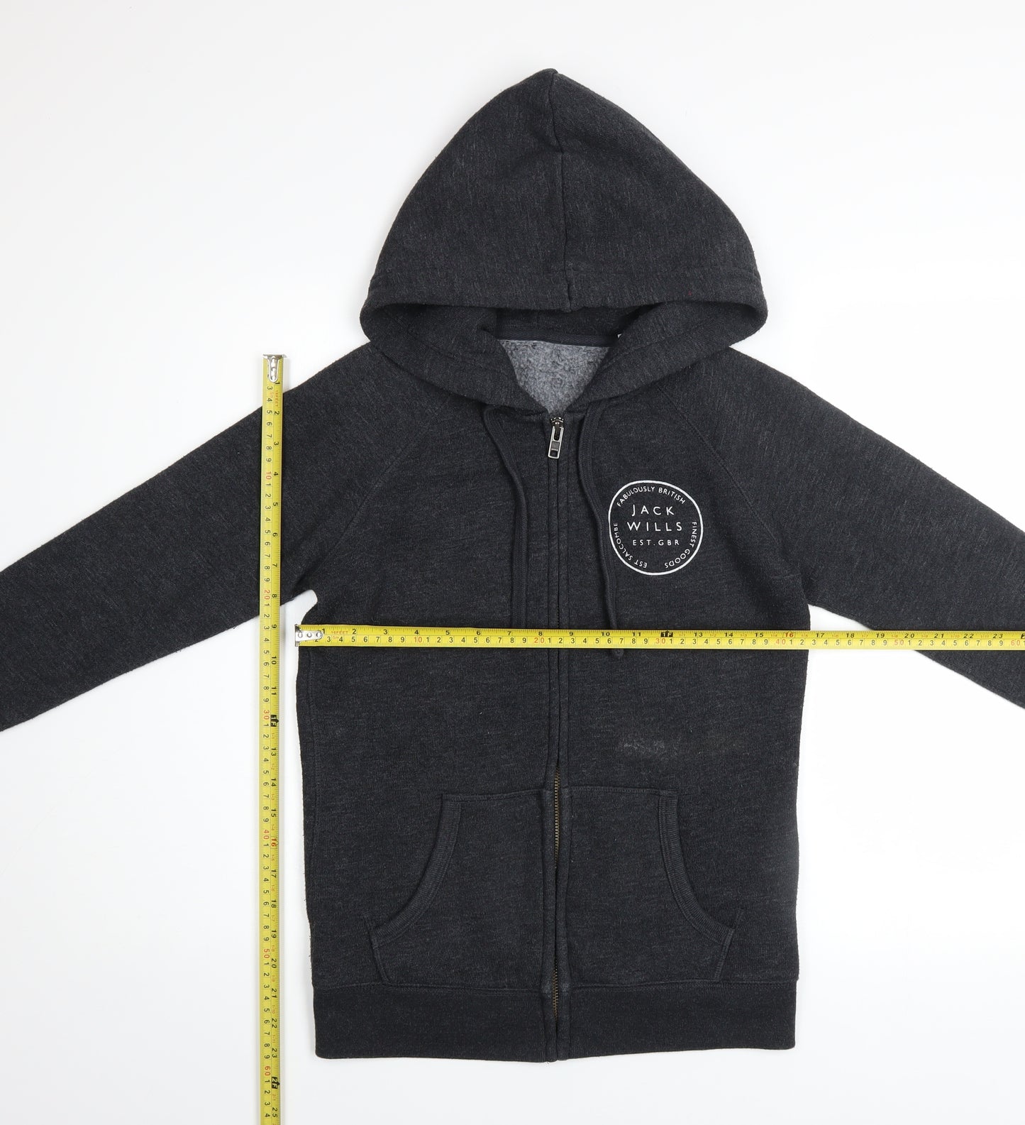 Jack Wills Women's Black Full Zip Hoodie UK 8 Polyester Cotton Blend