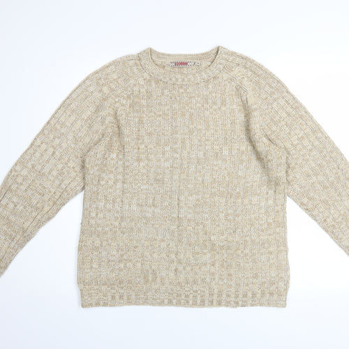 HIOS Knitwear Men Beige Wool Blend Crew Neck Pullover Jumper L