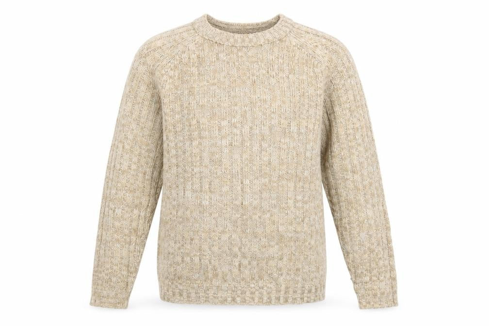Front view of HIOS Knitwear Men Beige Wool Blend Crew Neck jumper L